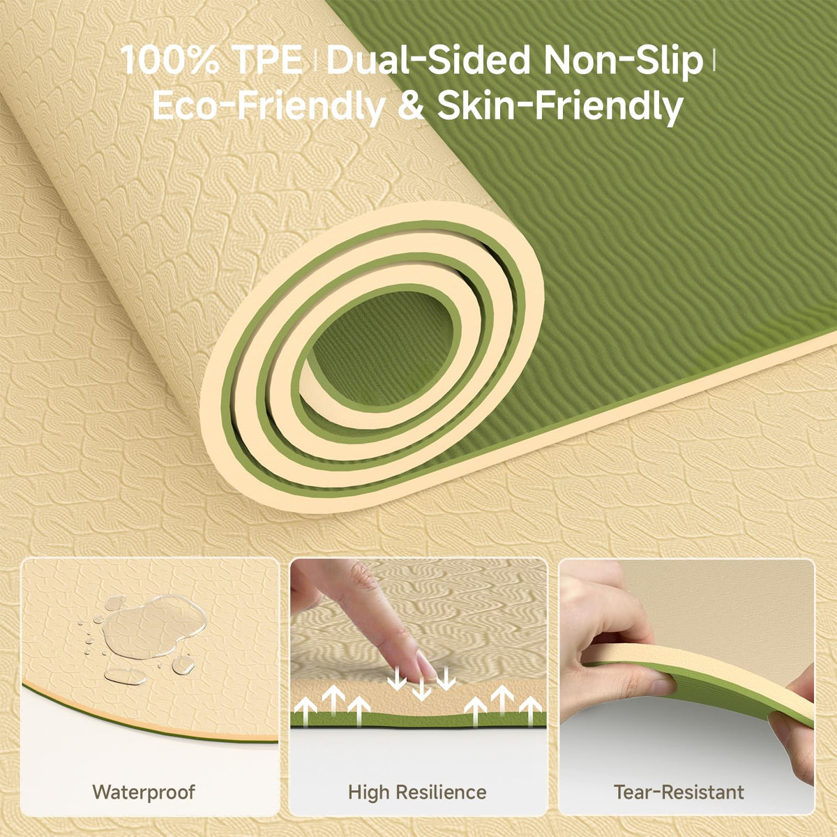 Extra Thick Yoga Mat (Cream & Matcha Green)