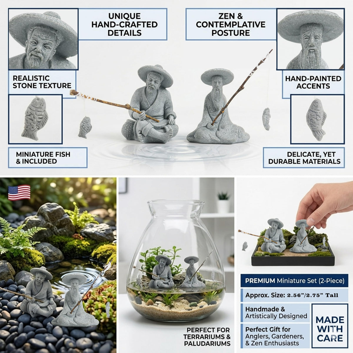 2 Pack Mini Fisherman Statue (2 Pcs Fisherman)