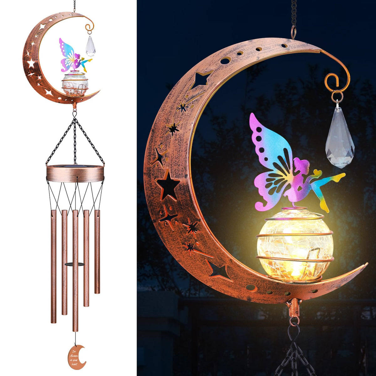 47" Large Fairy Solar Wind Chimes for Outside