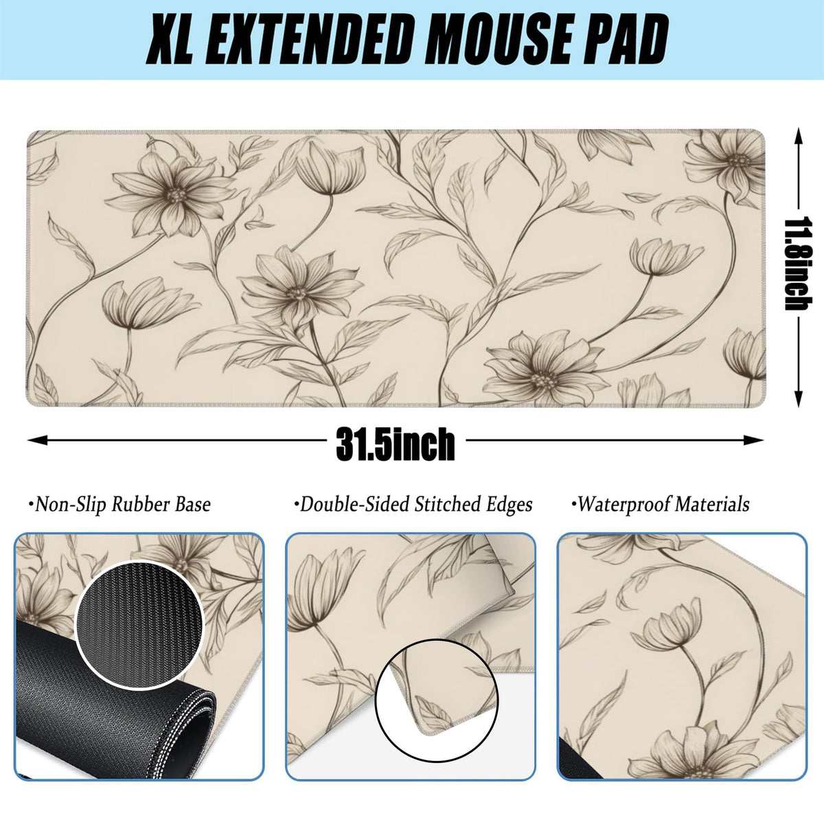 XL Mouse Pad Minimalist Flowers Large Gaming Mouse Pad (31.5" x 11.8" / Minimalist Flowers)