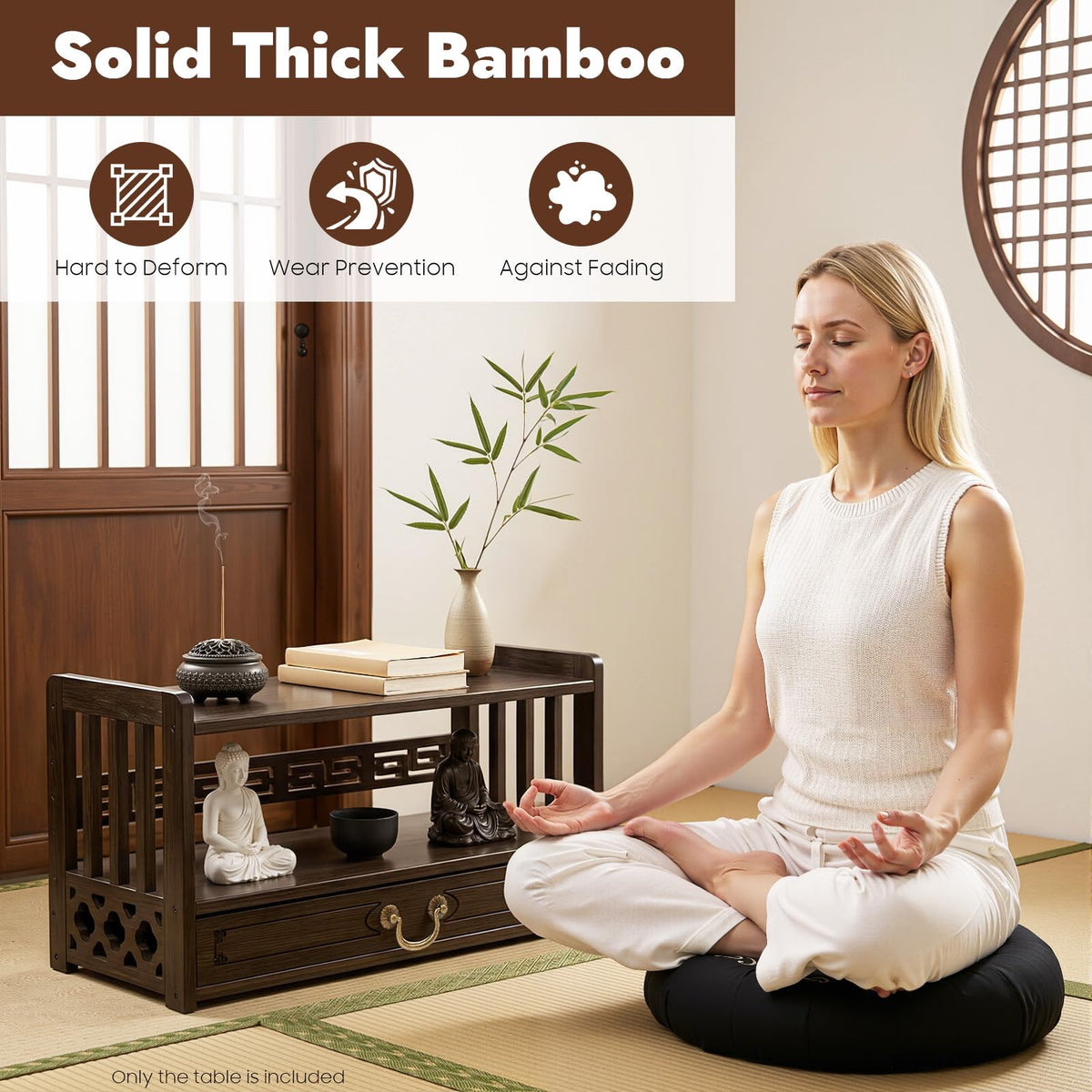 Meditation Storage Table (Walnut Color / 20.4×9.8×11in)