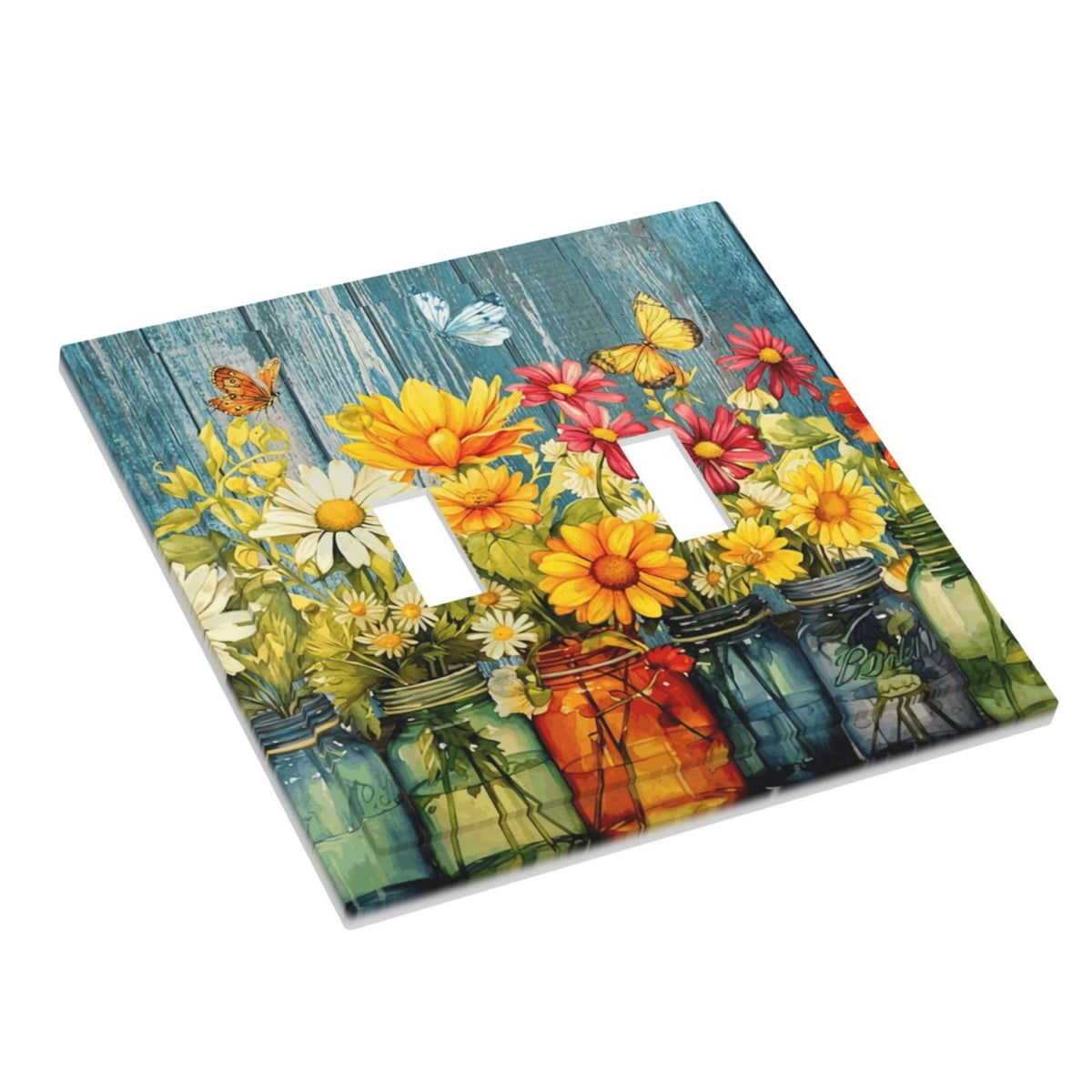 Decorative Rustic Daisy Flower Floral Toggle Light Switch Cover 2 (Country Rustic Daisy Flower Butterfly / 2 Gang Toggle Mid)