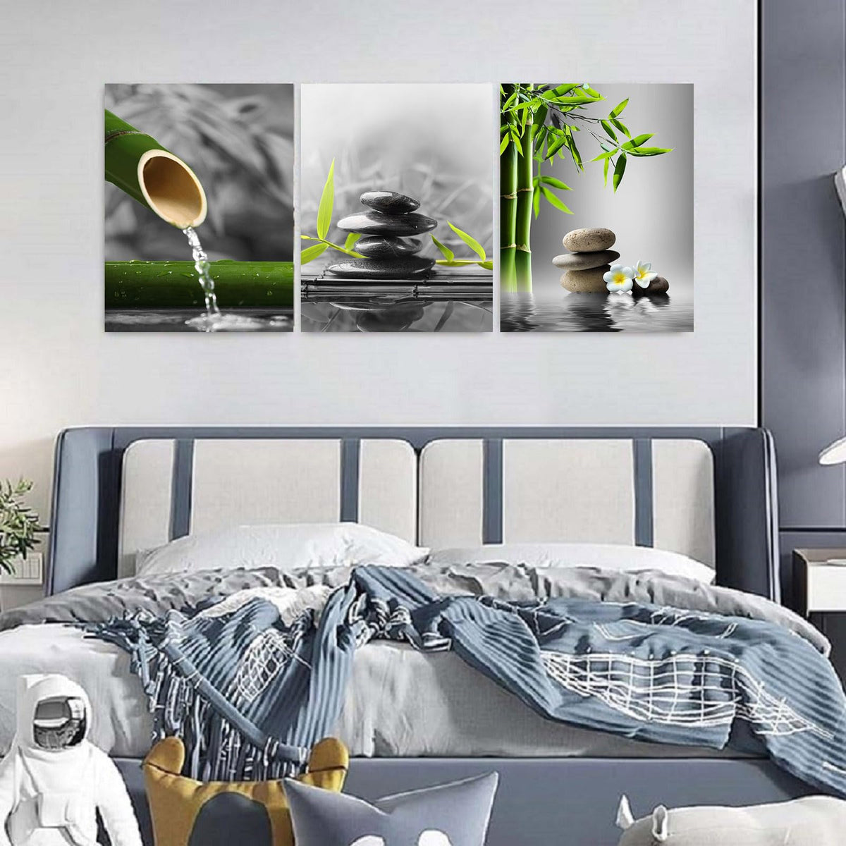 Bathroom Decor Black and White Wall Art Gray Green Room Decor Zen Poster Canvas Pictures Zen Artwork for Spa Living Room Decoration Wall Art Bedroom Home Decor Framed Prints Art (Agreen zen 1 / 16"x24"inches x 3 pcs)