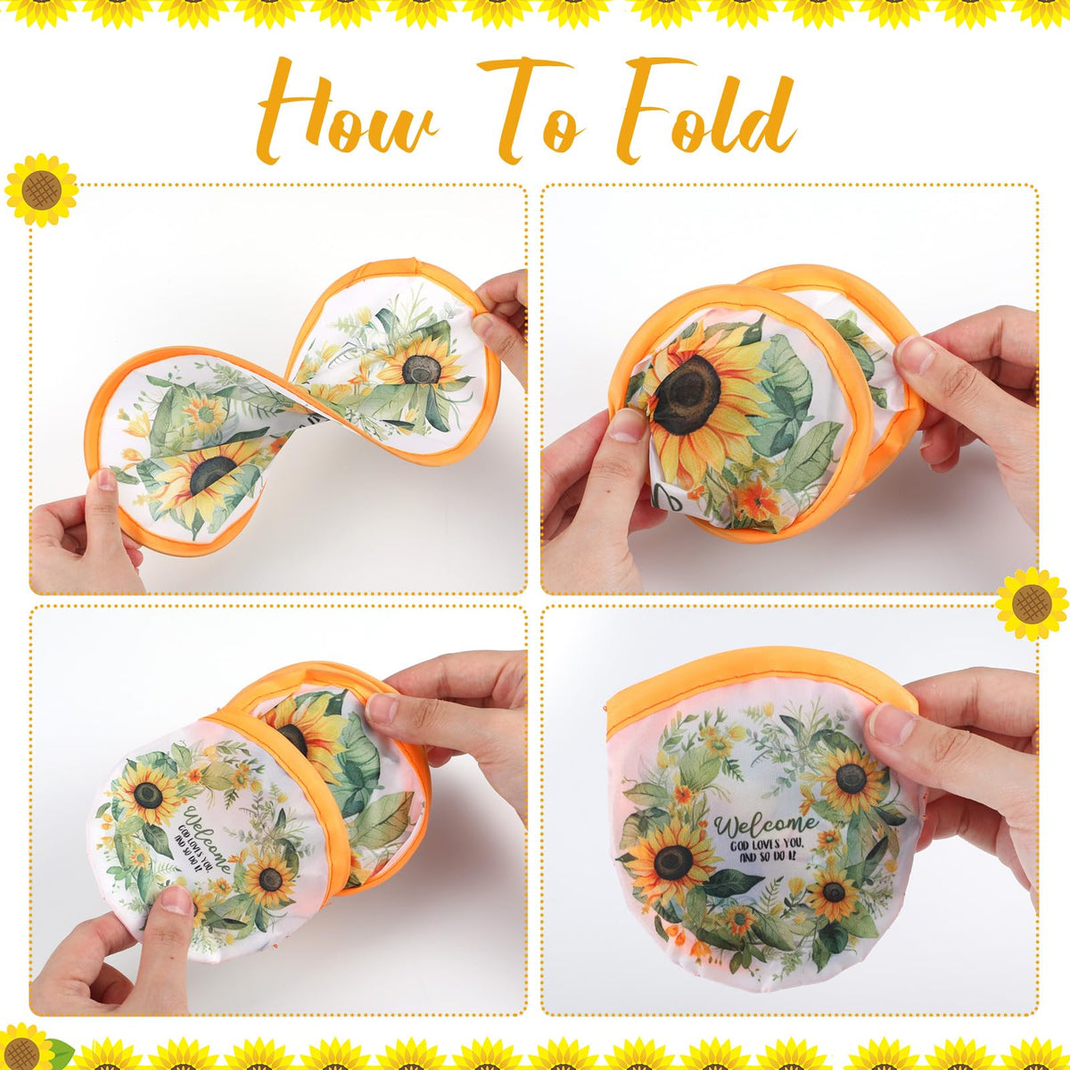 24 Pcs Christian Church Sunflower Fly Disc Hand Fan Foldable 8 Style (Sunflower)