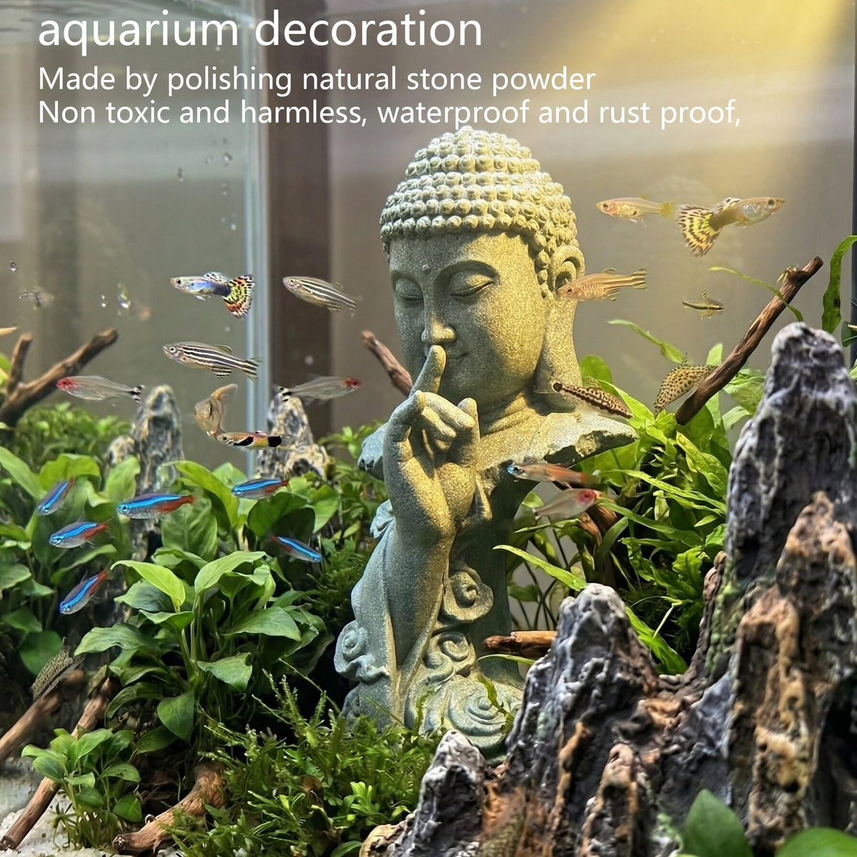 buddha head statue Natural sandstone material for aquarium decorations garden statue zen ornament outdoor courtyard decor meditation fish tank indoor Feng Shui Gift (7.8''h-meditation Buddha)