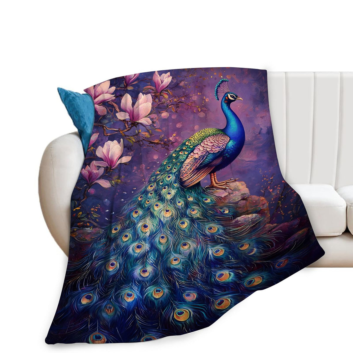 Peacock Blanket Gift Print Throw Blankets Peacock Pictures Decor Lightweight Soft Cozy Fleece Plush Warm Flannel Bedding Gifts for Couch Sofa Bed Stuff 50"x60" (50"x60" / Peacock)