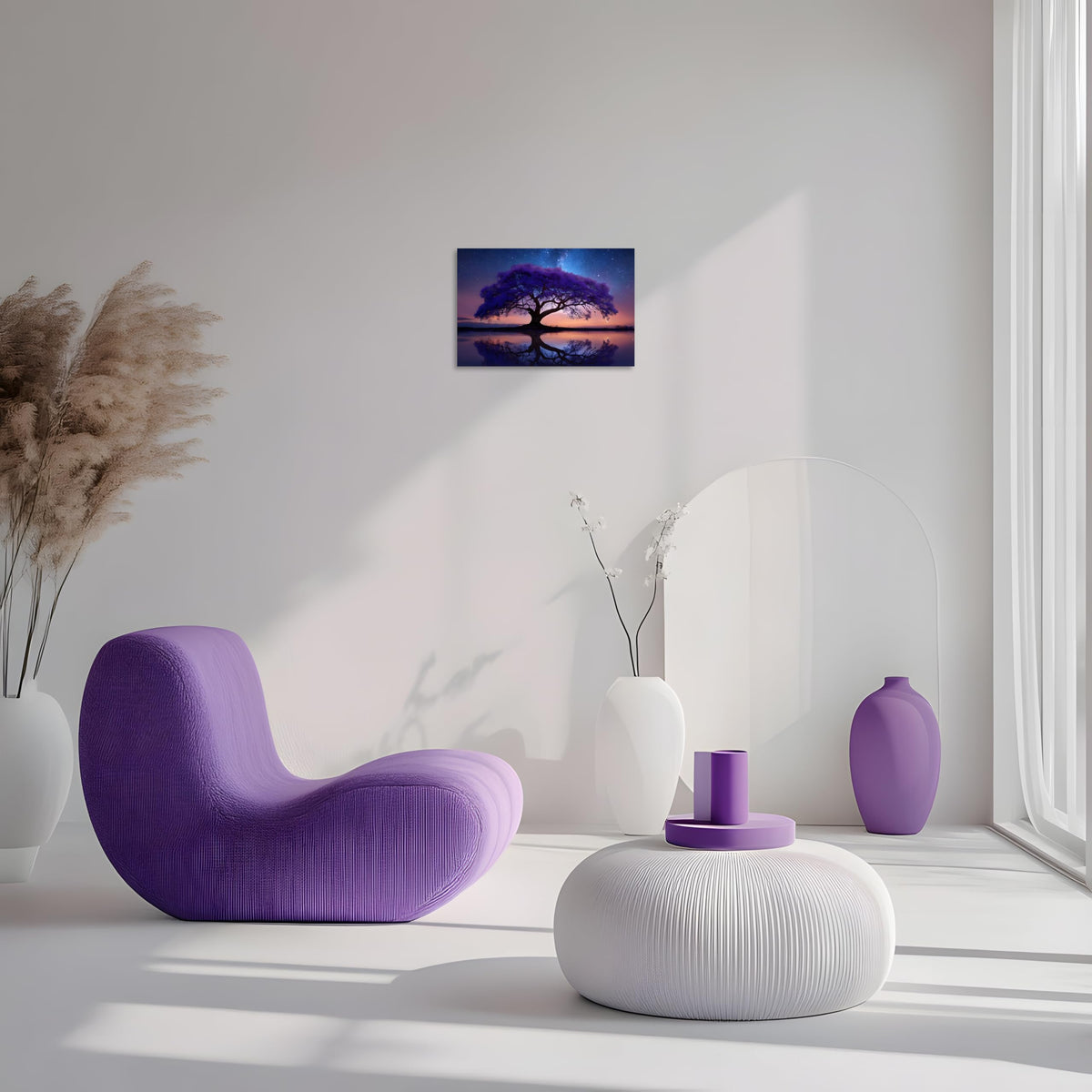 1 Panel Purple Wall Art Purple Pictures Wall Decor Abstract Nature Tree Landscape Picture Starry Night Forest Scenery Canvas Paintings Bedroom Office Home Decor Ready to Hang 12x18 Inches (18"L x 12"W / Purple Tree)