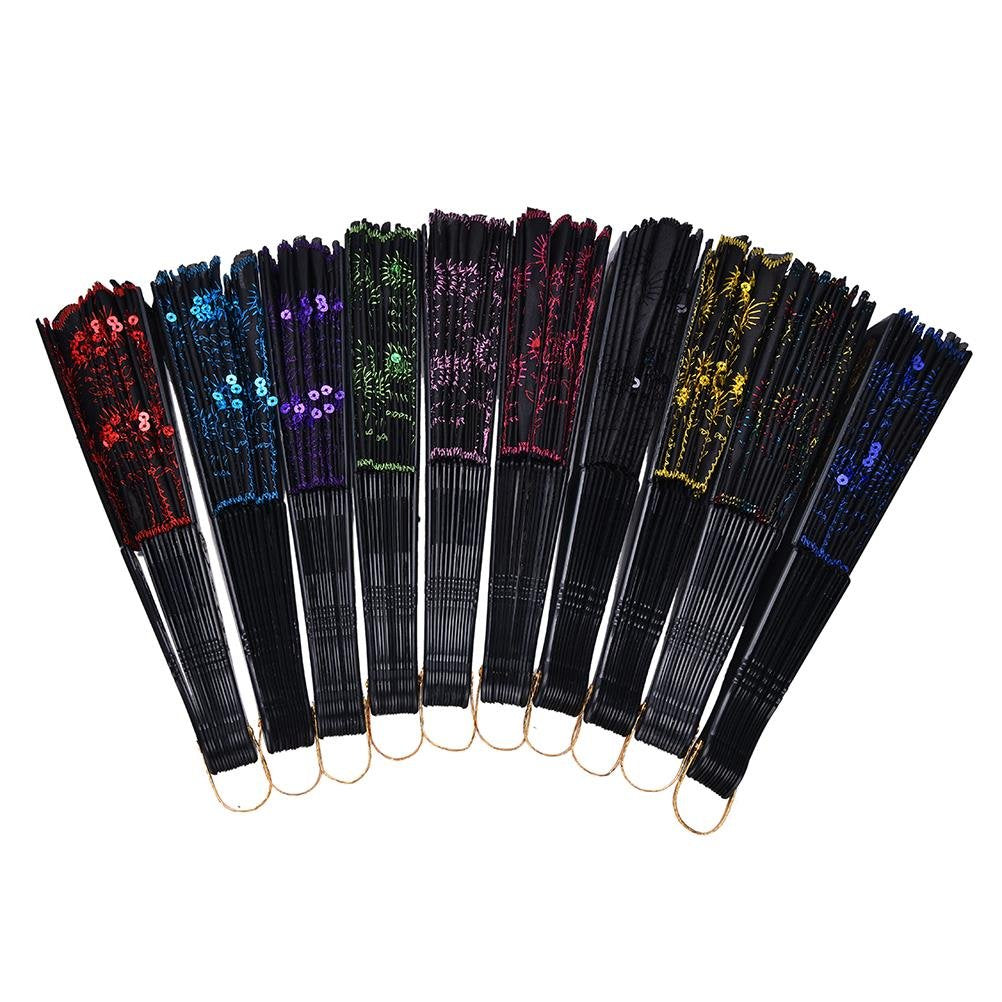 10 PCS Peacock Hand Fans (Embroidered Peacock -10 Pcs)