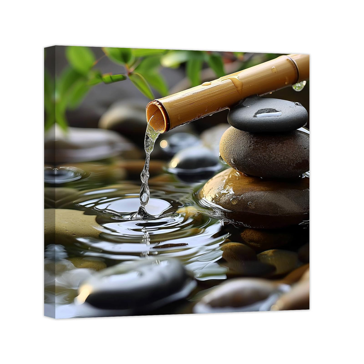 Green Zen Wall Art Stone Spa Pictures Bamboo Zen Bathroom Canvas Calming Meditation Print Relaxing Spiritual Yoga Room Office Decor Framed (A / 20"L x 20"W)