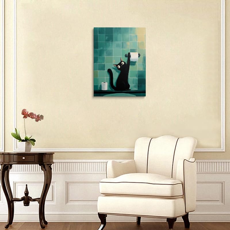 Black Cat Bathroom Wall Art Canvas Print (Cat scratch paper / 16"L x 12"W)