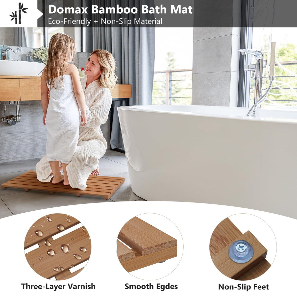 Wooden Bamboo Bath Shower Mat (Walnut / 31.3" x 18.1" (Rectangular))