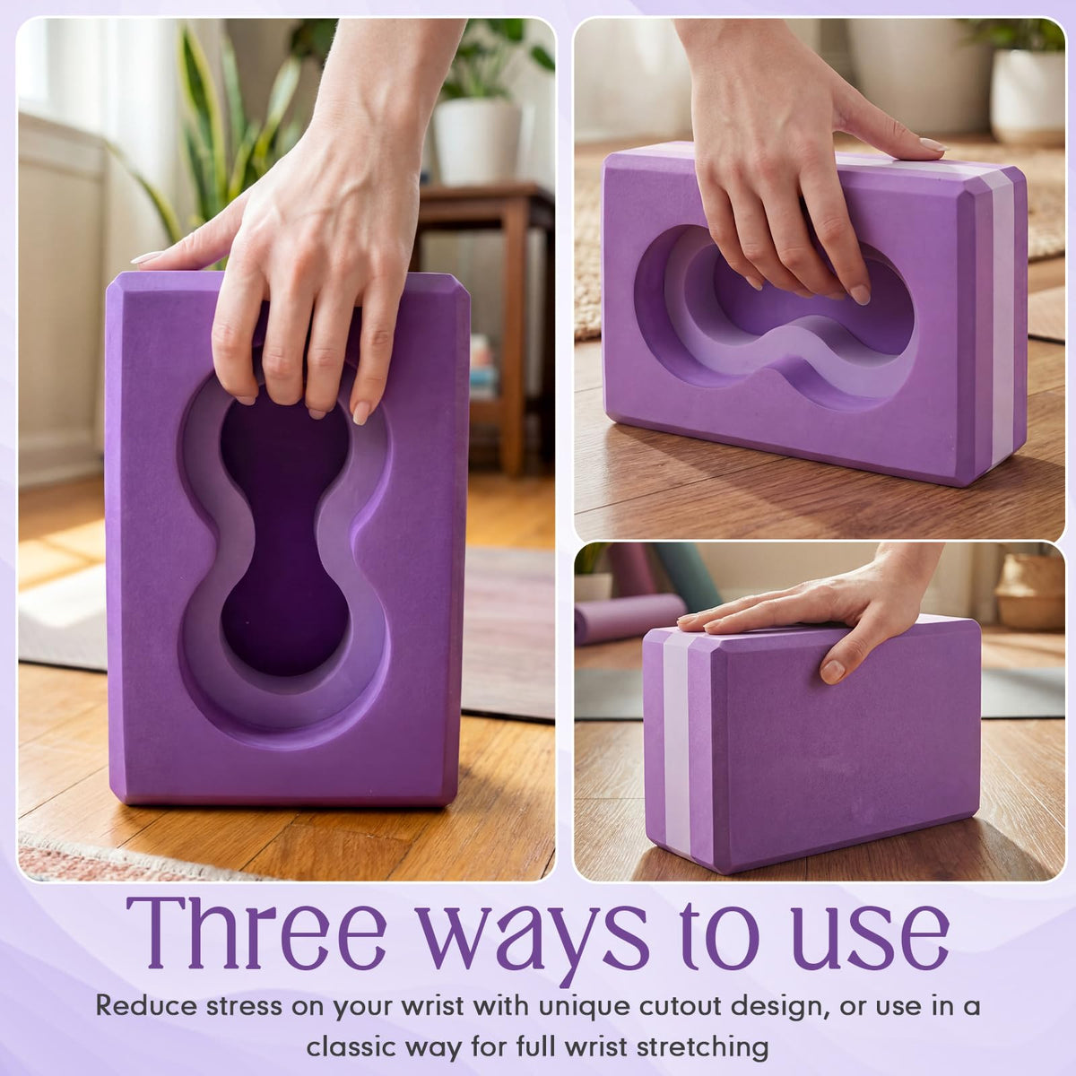Yoga Blocks 2 Pack for Wrist Relief (Purple)