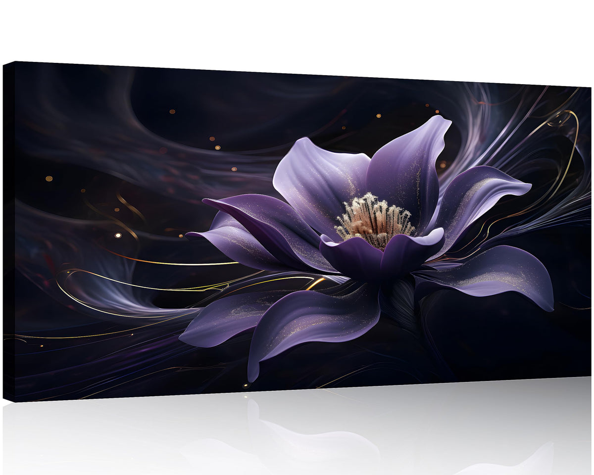 1 Panel Wall Art Purple Canvas Wall Art Purple Flower with Black Swirls Print on Canvas Flower Picture for Bedroom Home Decor Living Room Stretched and Framed 12x24 inch (24"L x 12"W / Purple Flower 5)