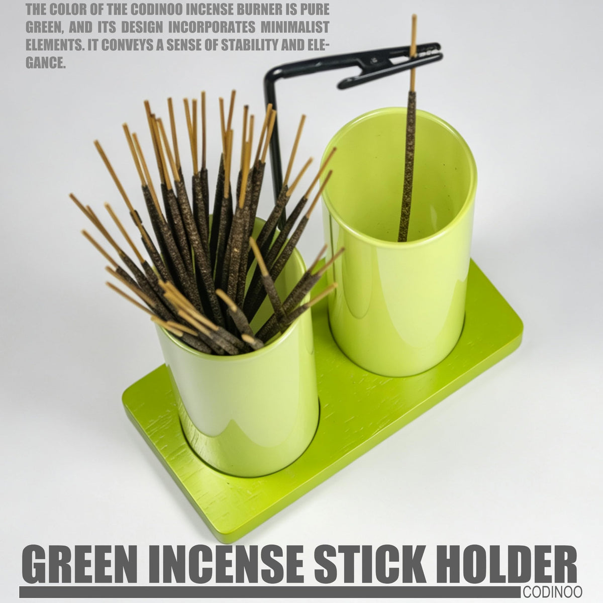 2 in 1 Incense Holder for Sticks (Solid Apple Green / 2 tall glass)
