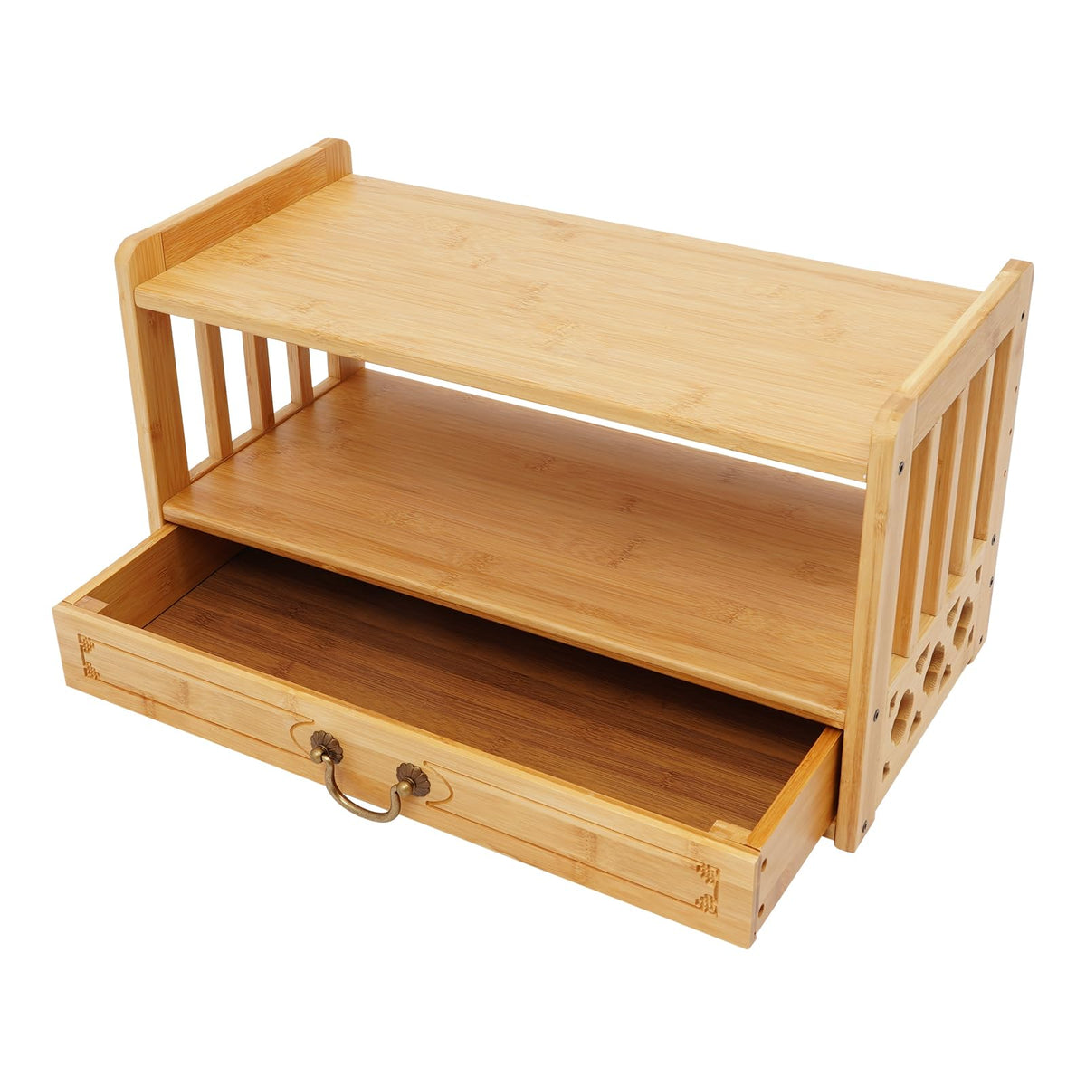 Low 3 Tier Meditation Table with Drawer (Wood Color / 20.4”W)