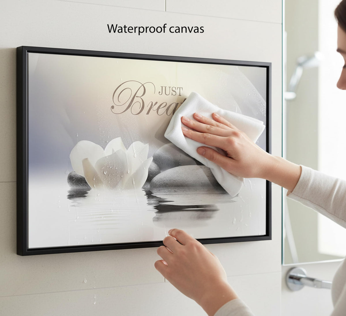 Framed Zen White Lotus Wall Art (Horizontal Zen / 36"L x 24"W)