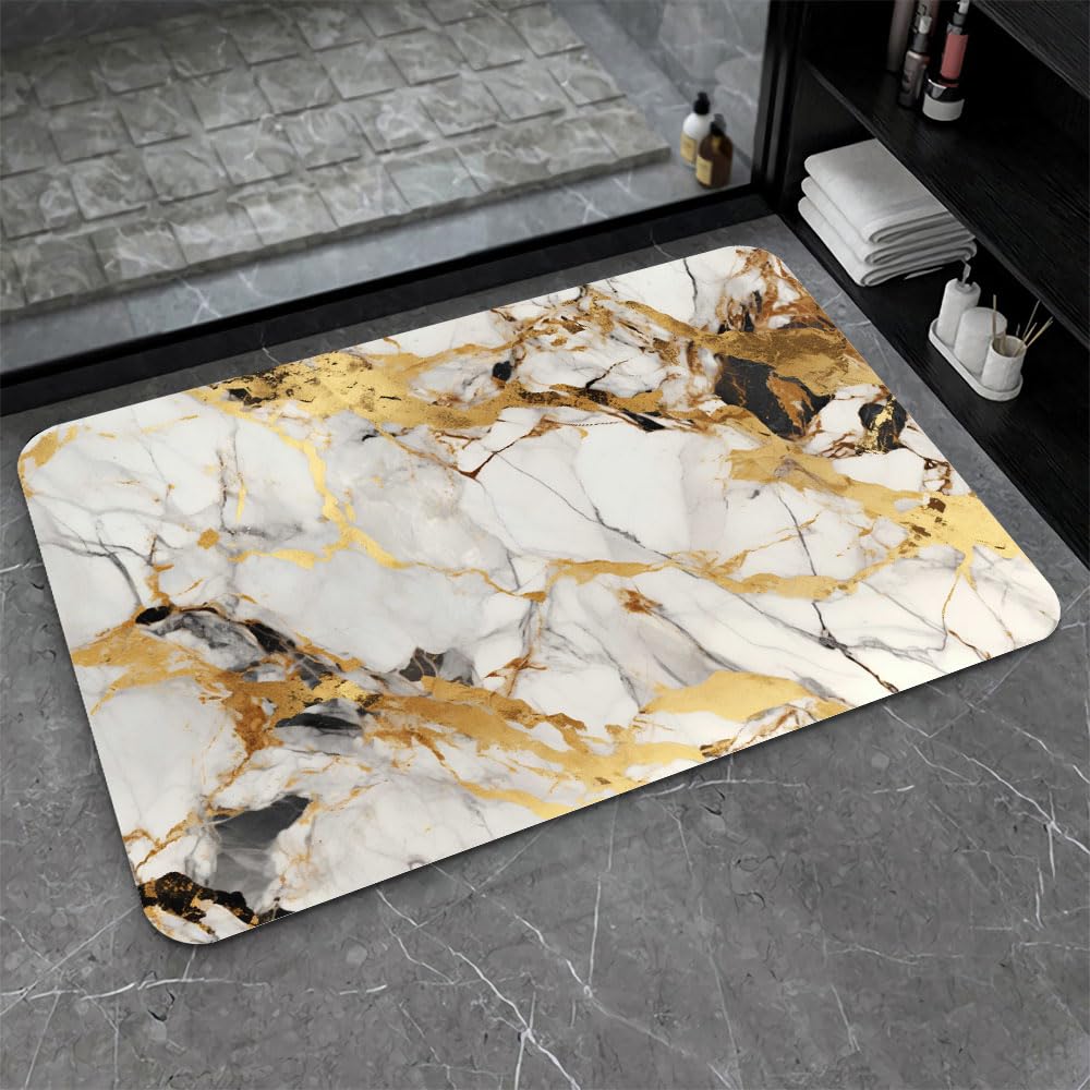 Bath Mat Bathroom Rug (Abstract Marble Gold- / 16 x 24 inches)