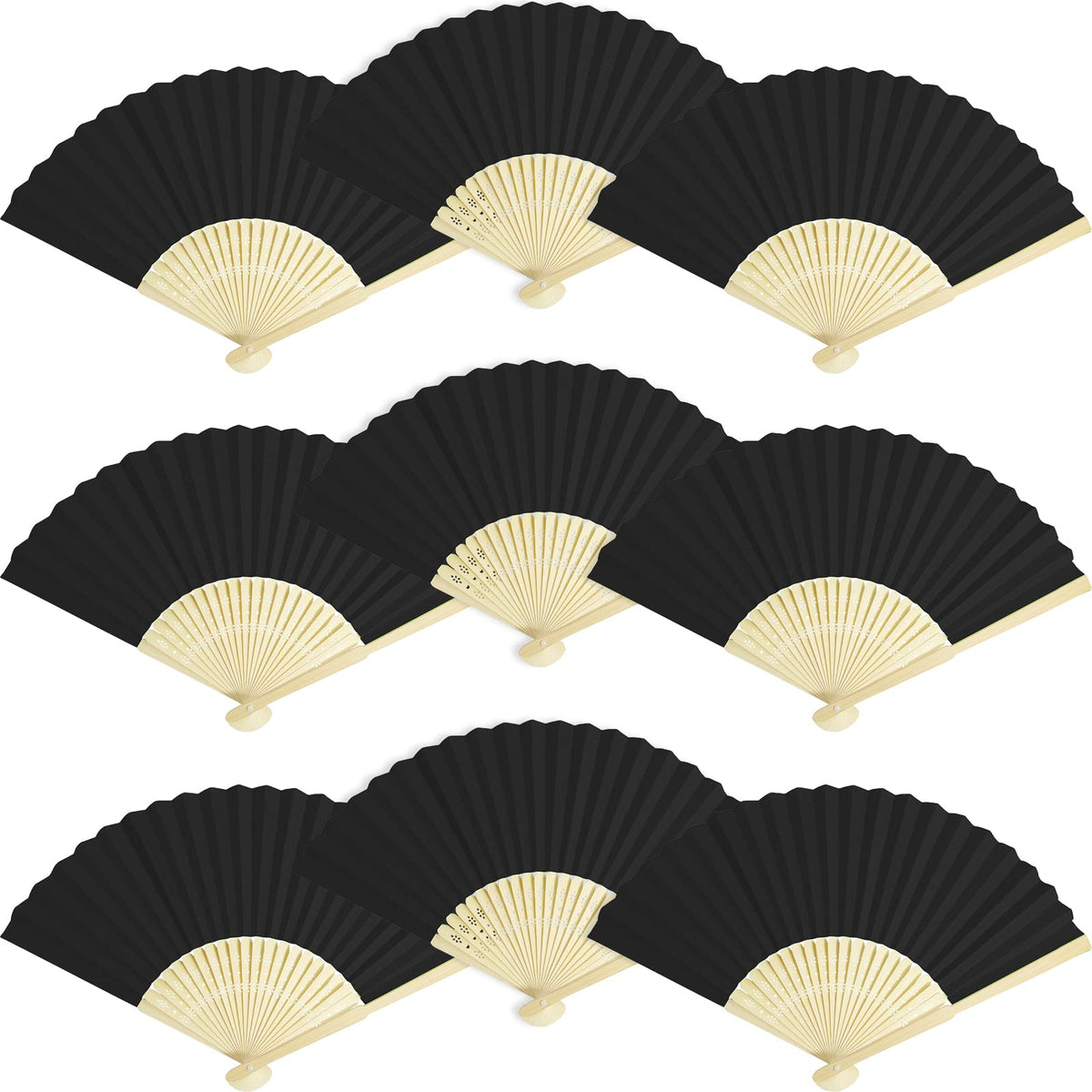 50 Pieces Paper Fans Paper Hand Fan Bamboo Folding Fan Handheld Fan Paper Folded Fan Paper Fan for Wedding Party and Home Decoration (Black)