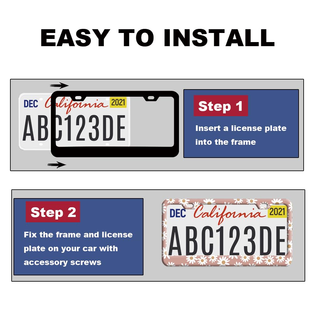 Pink Daisy Floral License Plate Frame for Women 2Pc Car Tag (for Floral-Daisy p / 2 pack)