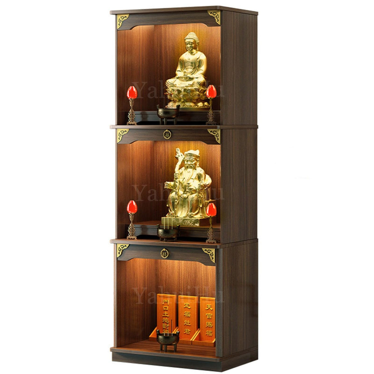 Multifunction Meditation Altar Table with Drawer and Shelf (Walnut(open) / 24"Lx18"Wx78"H)