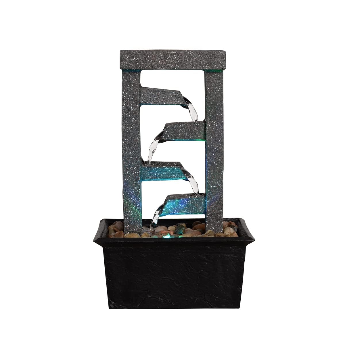 10" 4 Tier Tabletop Waterfall Fountain with Natural River Rocks (Cascading Ladder)