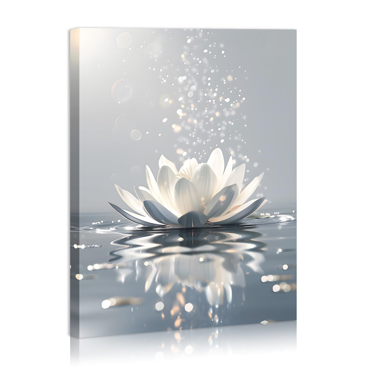Lotus Flower Canvas Print Pictures Floral Blooming Painting Yoga room Bathroom Bedroom Decor Modern Nature Artwork Framed Ready to Hang 12X16inches (16"L x 12"W / Lotus 02)