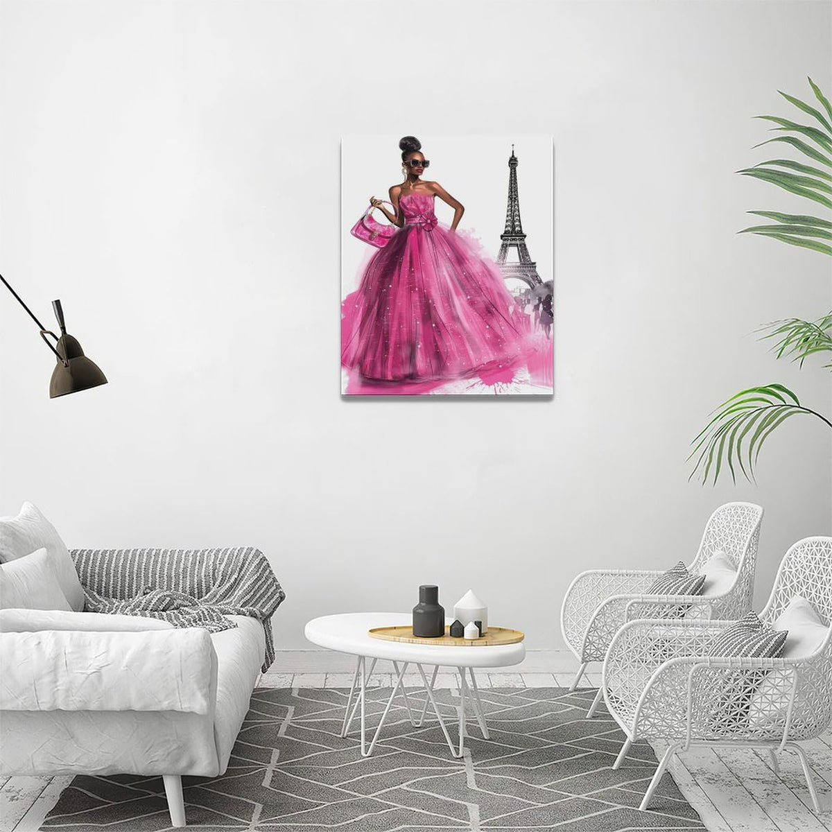 African American Canvas Wall Art Pink Dress Women Fashion Black Girl Pictures Decor Paris Eiffel Tower Painting Prints Modern Framed Artwork for Home Bedroom Bathroom Living Room Office 16"x20" (African American Eiffel Tower / 20"L x 16"W)