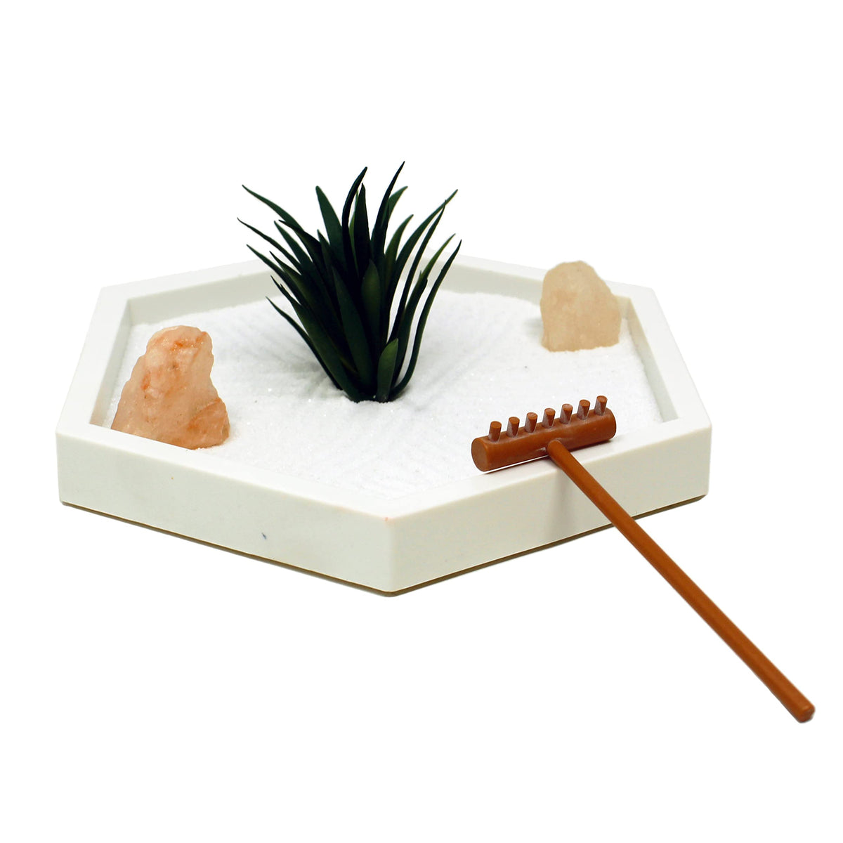 Mini Zen Garden Kit for Desk with White Sand (Hexagon)