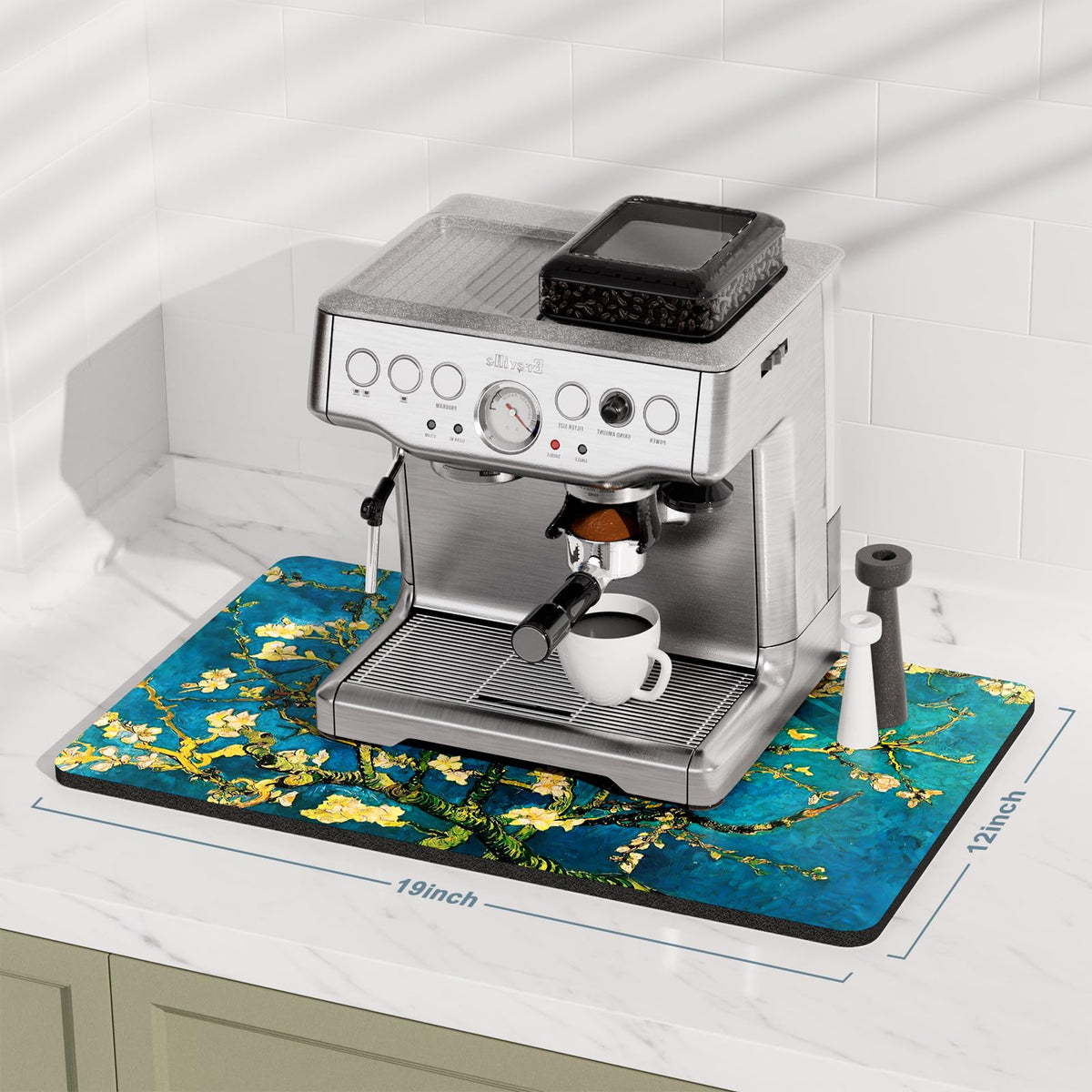 Coffee Mat 12" x 19" Coffee Bar Mats for Espresso Machine Station Accessories and Organizer (Almond Blossom / 12" x 19")