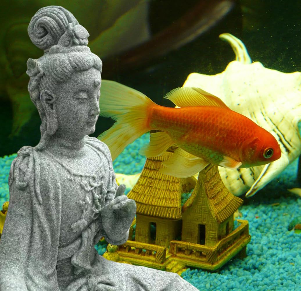 Fish Tank Decorations Buddha Statue Aquarium Stone Buddha Figurine Asian Zen Garden Guanyin Statues Underwater Landscaping Ornament (B)