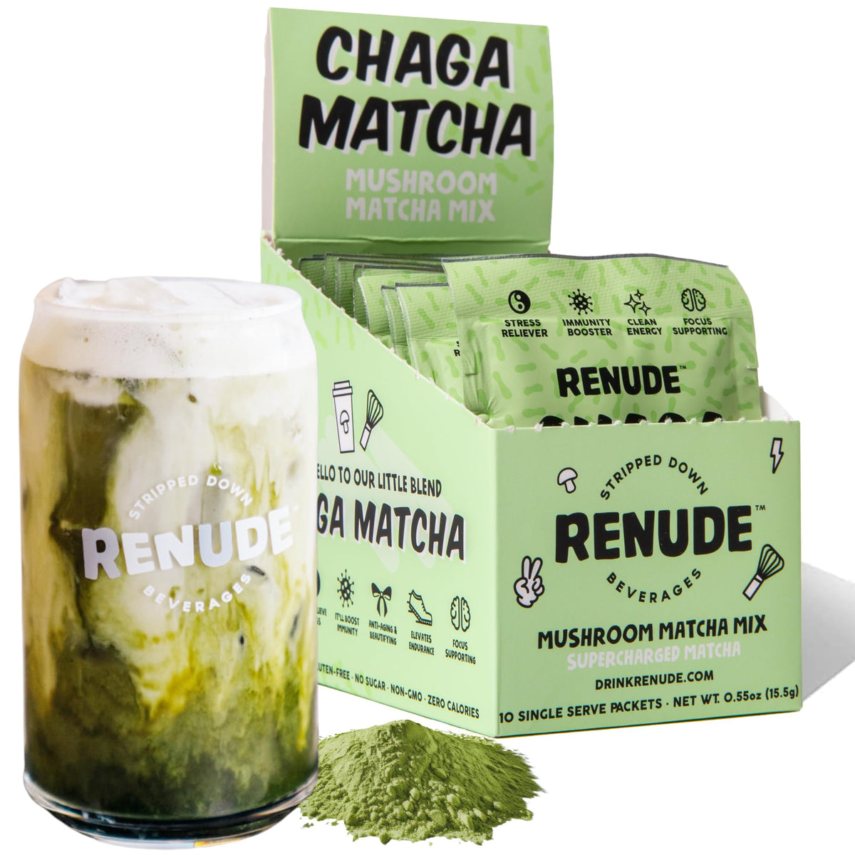 Chaga Matcha Ceremonial Grade Matcha Mushroom Powder (Chaga Matcha: 10 count single serve packets)