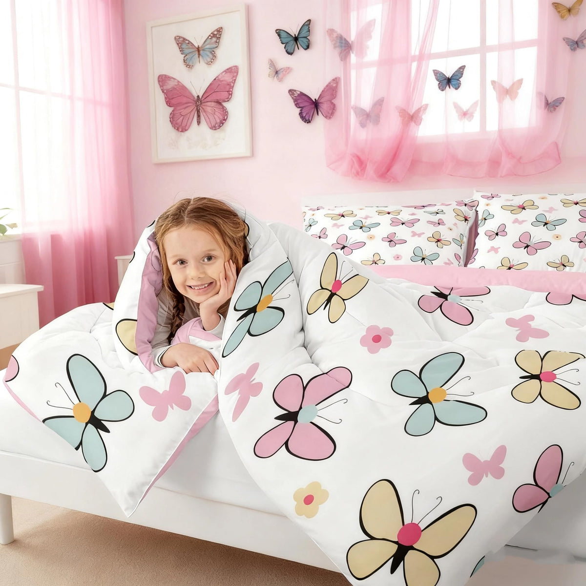 Butterfly Comforter Set Toddler Size for Kids Boys Girls (Multi 808 / Toddler)