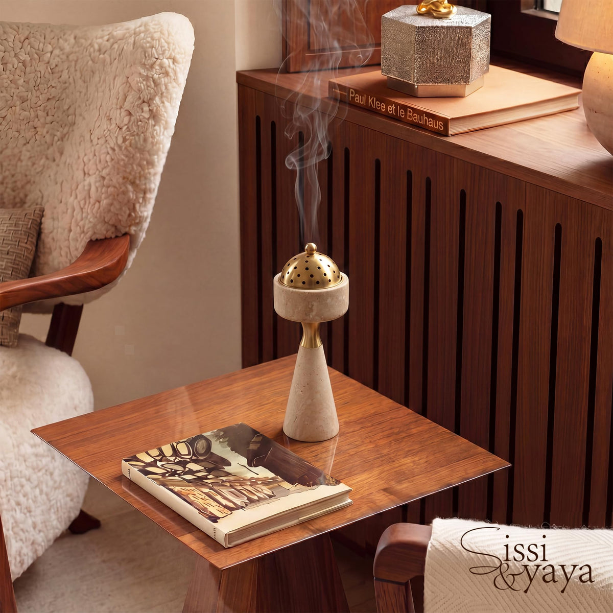 Natural Travertine Incense Burner (White)