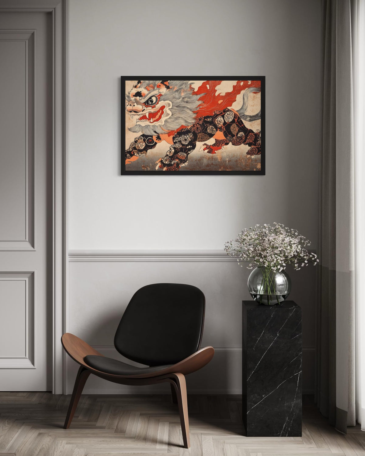 Lunar Lion Dance Unframed Wall Art Print Poster (Lunar Lion Dance / 24"L x 18"W)