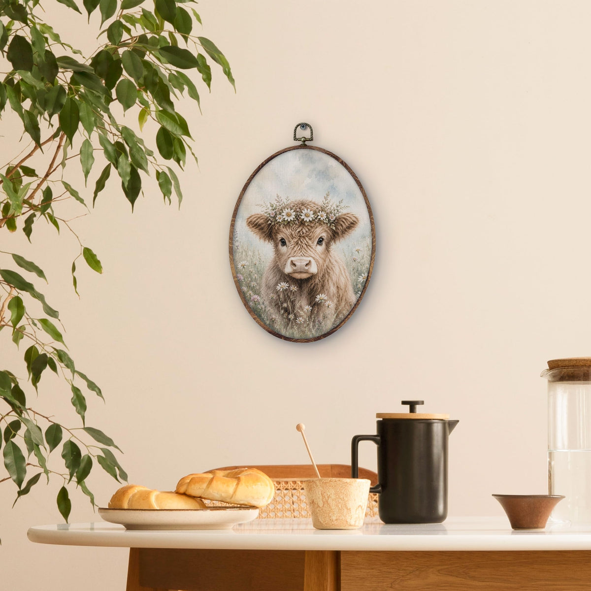 Farmhouse Highland Cow Oval Wall Art Decor (cow)