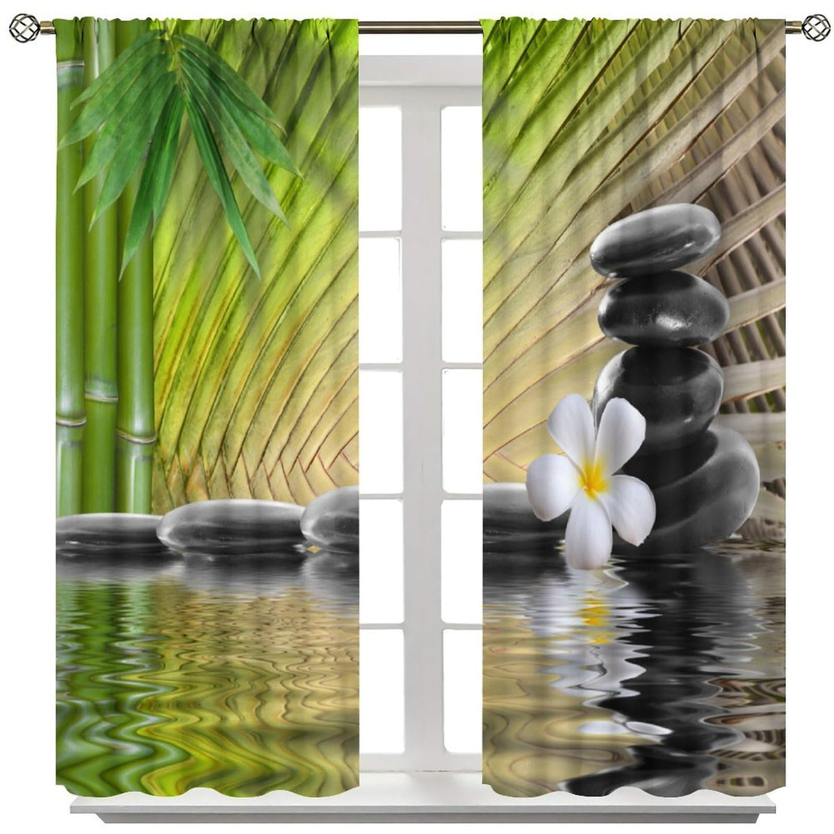 Zen Spa Blackout Curtains for Kitchen Japanese Asian Bamboo Plant Spa Flowers Style Window Treatments Print for Boys Girls Bedroom Living Room 72x63in (36"W x 63"L (Pack of 2) / Zen-12)