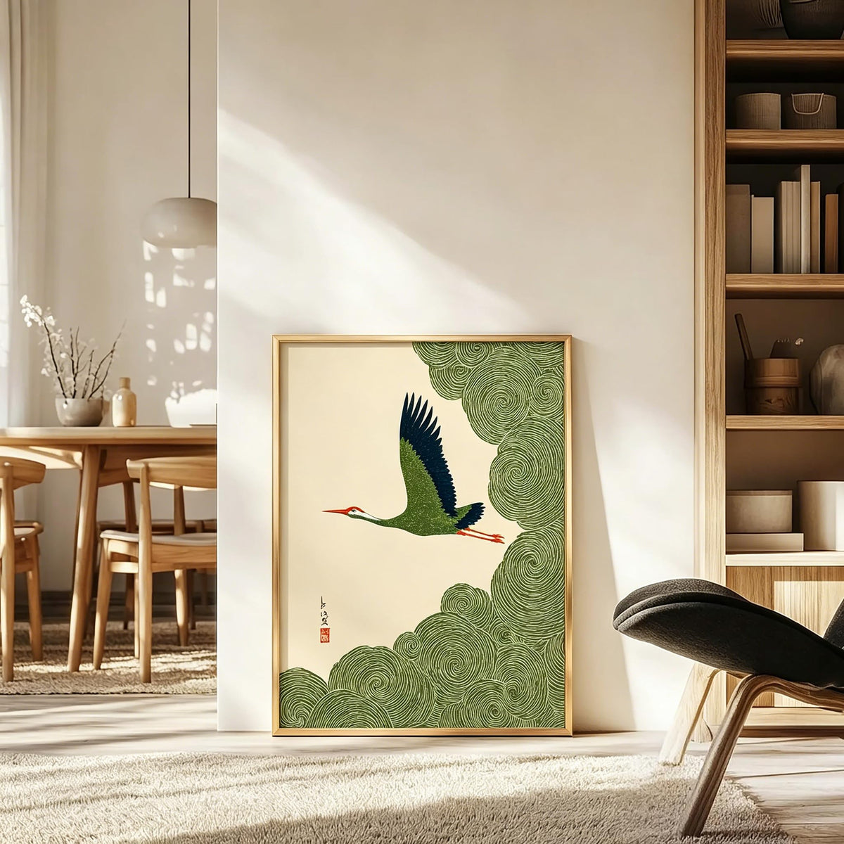 Gold Aluminum Alloy Framed Japanese Crane Canvas Wall Art 16x24in (Japanese Crane / 24"L x 16"W)