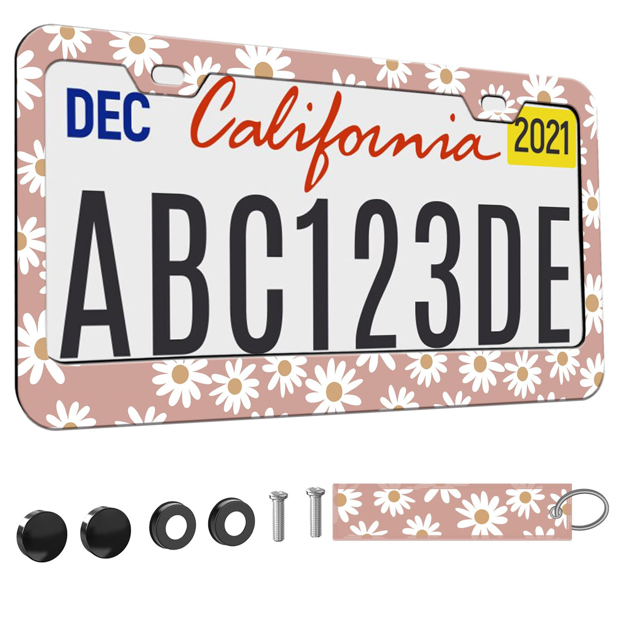 Pink Daisy Floral License Plate Frame for Women 1Pc Car Tag (for Floral-Daisy p / 1 pack)