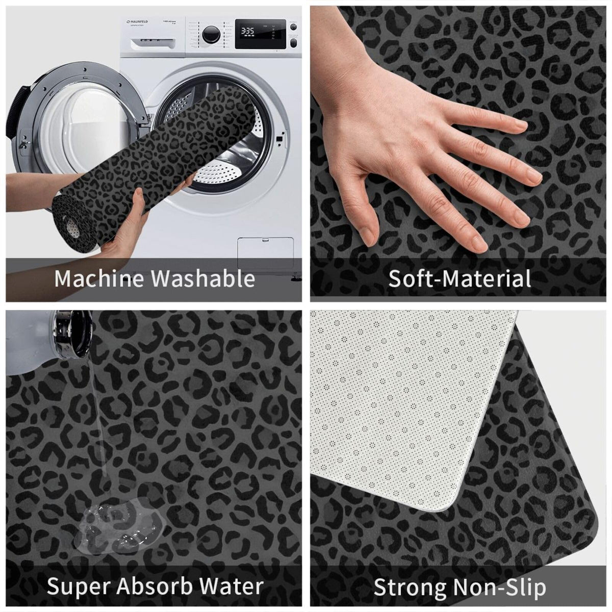 Leopard Print Black Bath Mat Non (1'8" x 2'8" (Rectangular) / Leopard Print Black)