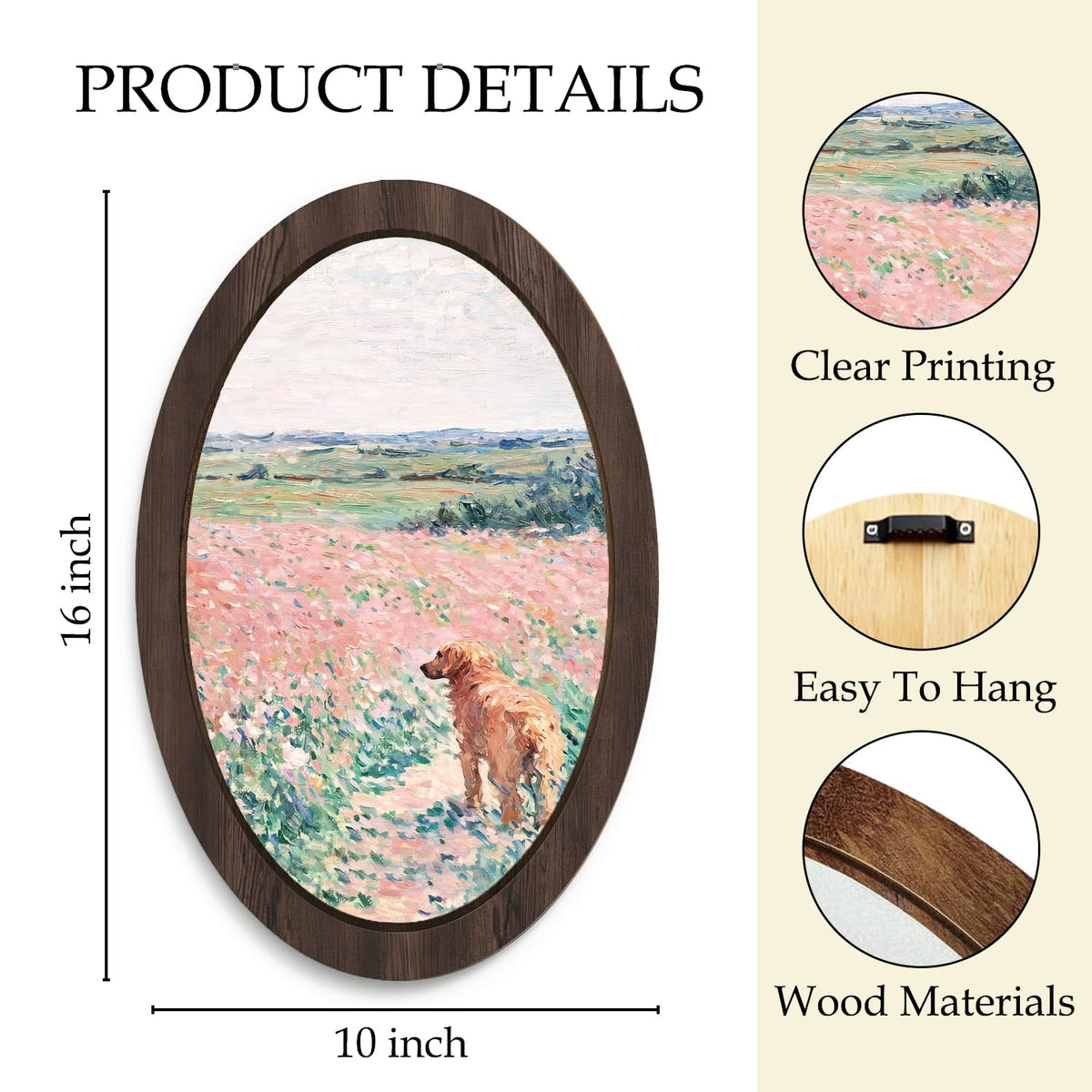 Monet Inspired Pink Floral Golden Retriever Dog Oval Wall Art (field dog)