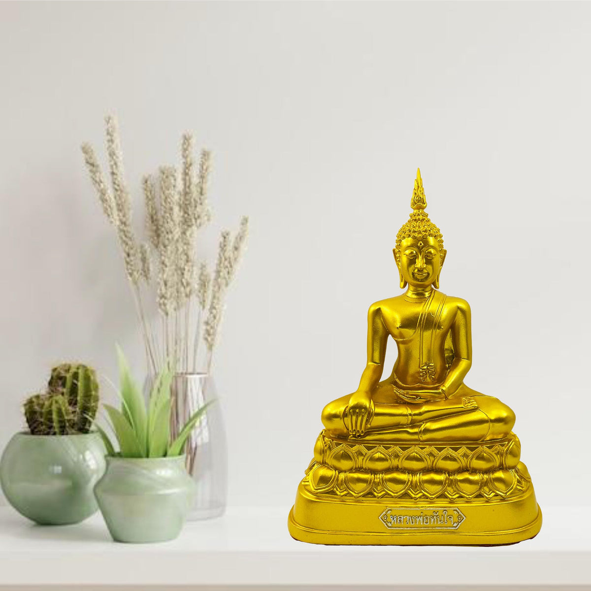 Buddha overcoming Temptations 9" H. Gold Thai Buddha Statue for Home Decor Living Room Decor Small Gift Office Gift Sculpture Figurines Zen Altar (Gold)