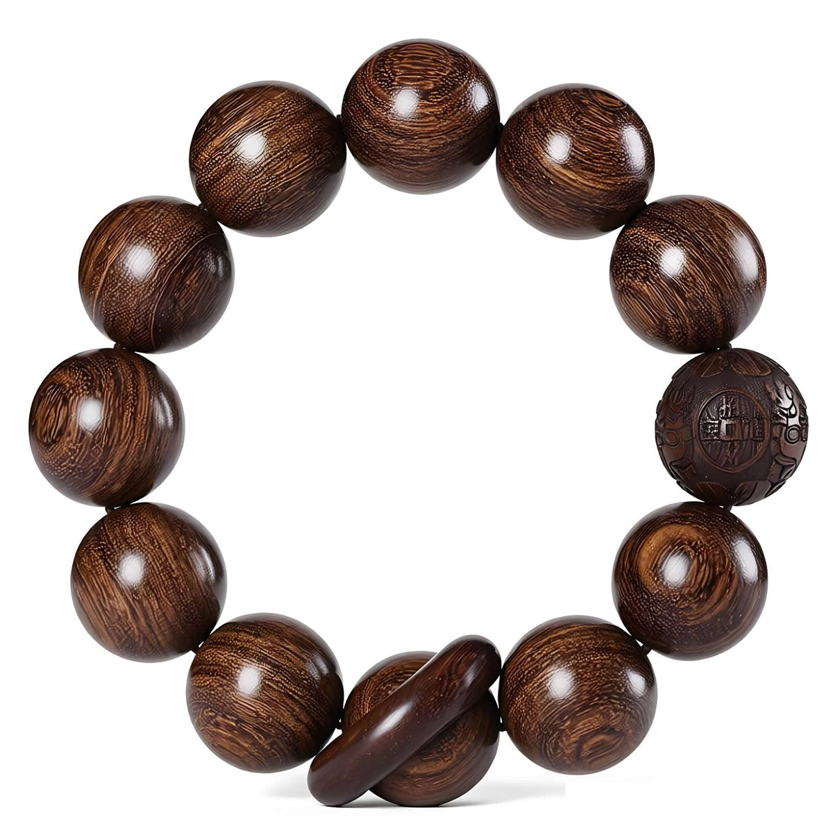 Unisex Natural Silkwood Tibetan Buddhism Meditation Prayer Bead Necklace Japa Mala Beads Bracelets (20mm x 12 Beads Carving+Ring)