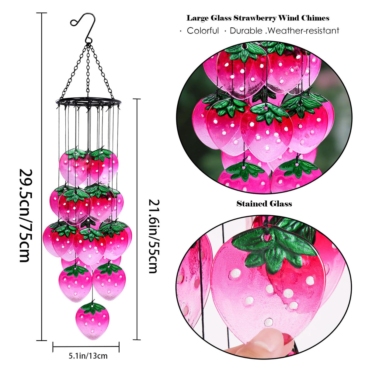 Glass Strawberry Wind Chimes (Pink(strawberry))