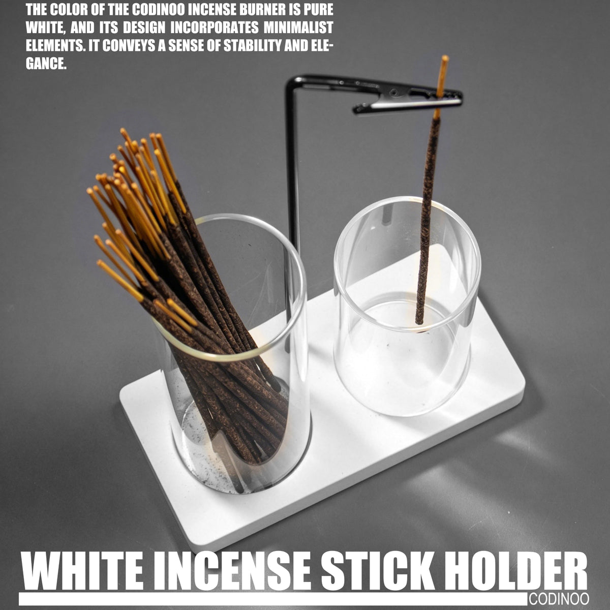 2 in 1 Incense Holder for Sticks Incense Burner Holder with Storage (White / 1 tall 1 short glass)