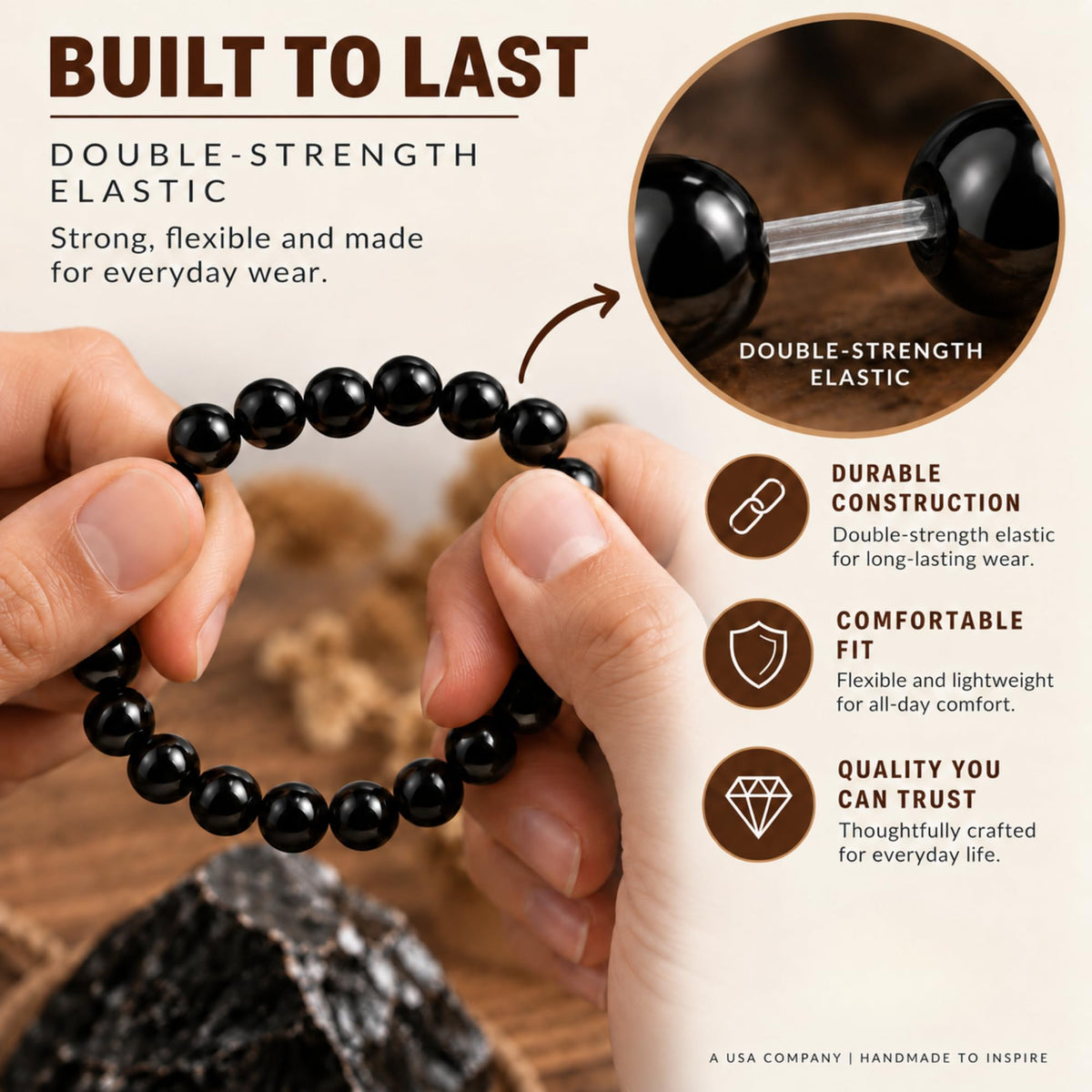 Black Obsidian Bracelet 8mm Beaded Bracelet (Black Obsidian / Large)