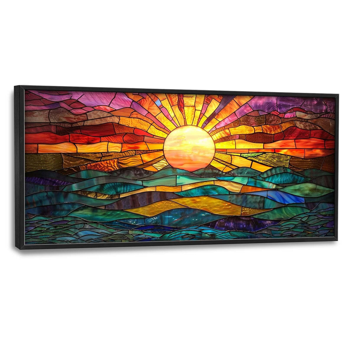 Boho Sun Large Wall Art Colorful Pictures Abstract Geometric Sun Sunset Sea Wall Decor Modern Canvas Print Painting Artwork for Bathroom Living Room Bedroom 60L x 30W (Boho Colorful Sun / 60"L x 30"W)