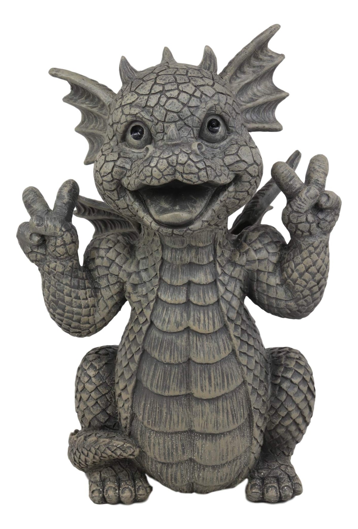 Ebros Whimsical Garden Dragon with Hippie Peace Sign Gesture Statue 10.5" Tall Cute Baby Dragonling Smiling Wide Faux Stone Resin Finish Figurine Home Decor Sculpture (Hippie Peace Sign)