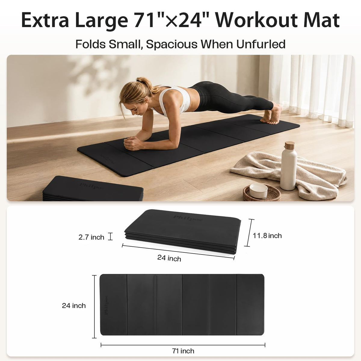 Foldable Yoga Mat 0.43in (Black)