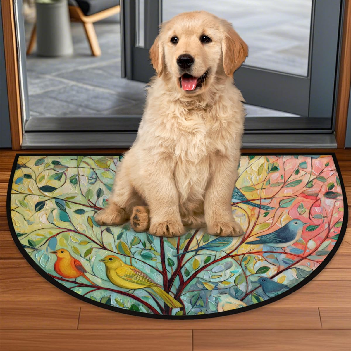 Front Door Mat Indoor Outdoor Entrance (A-02 Colorful Bird Oil Painting)