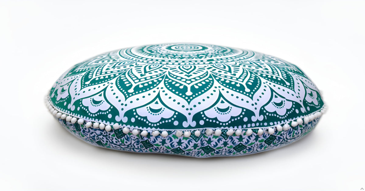 32 Inch Meditation Floor Pillow Cover Round Pillow Seating Hippie Decorative Adults Bohemian Mandala Cushion Cover Outdoor Living Room Throw Ottoman Poufs Cover (Green Ombre)